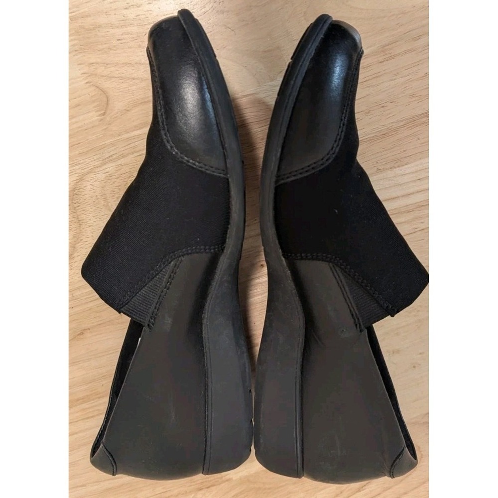 Aravon Abbey A Line Women 7.5 Leather Slip-On Shoes Aetrex Insoles Black Comfort - Picture 3 of 8
